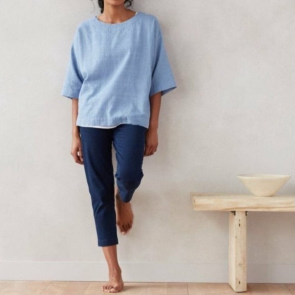 J. Jill Blue Boxy 3/4 Sleeve Blouse 100% Cotton Women Size Large